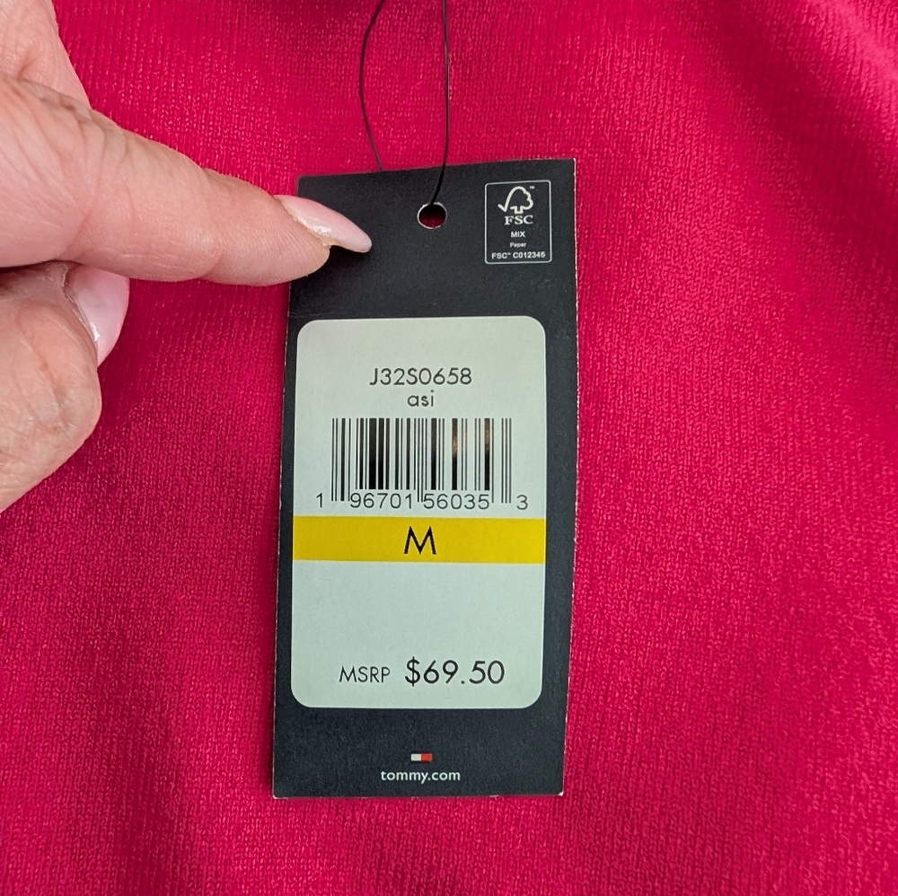 Tommy Hilfiger Women's Turtleneck Sweater M Hot Pink Bunched Shoulder Sleeve NWT - Picture 10 of 11
